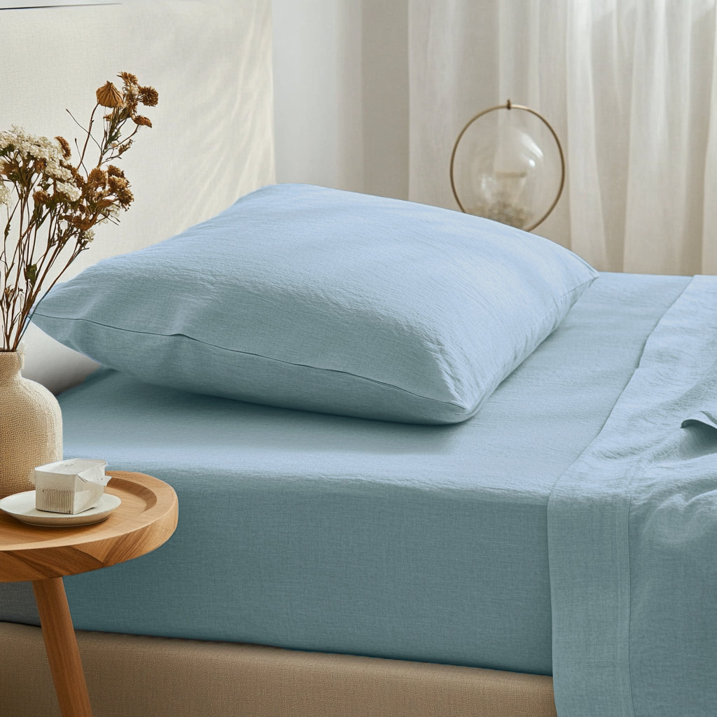 Sky Light Blue Linen Extra Deep Fitted Sheet 