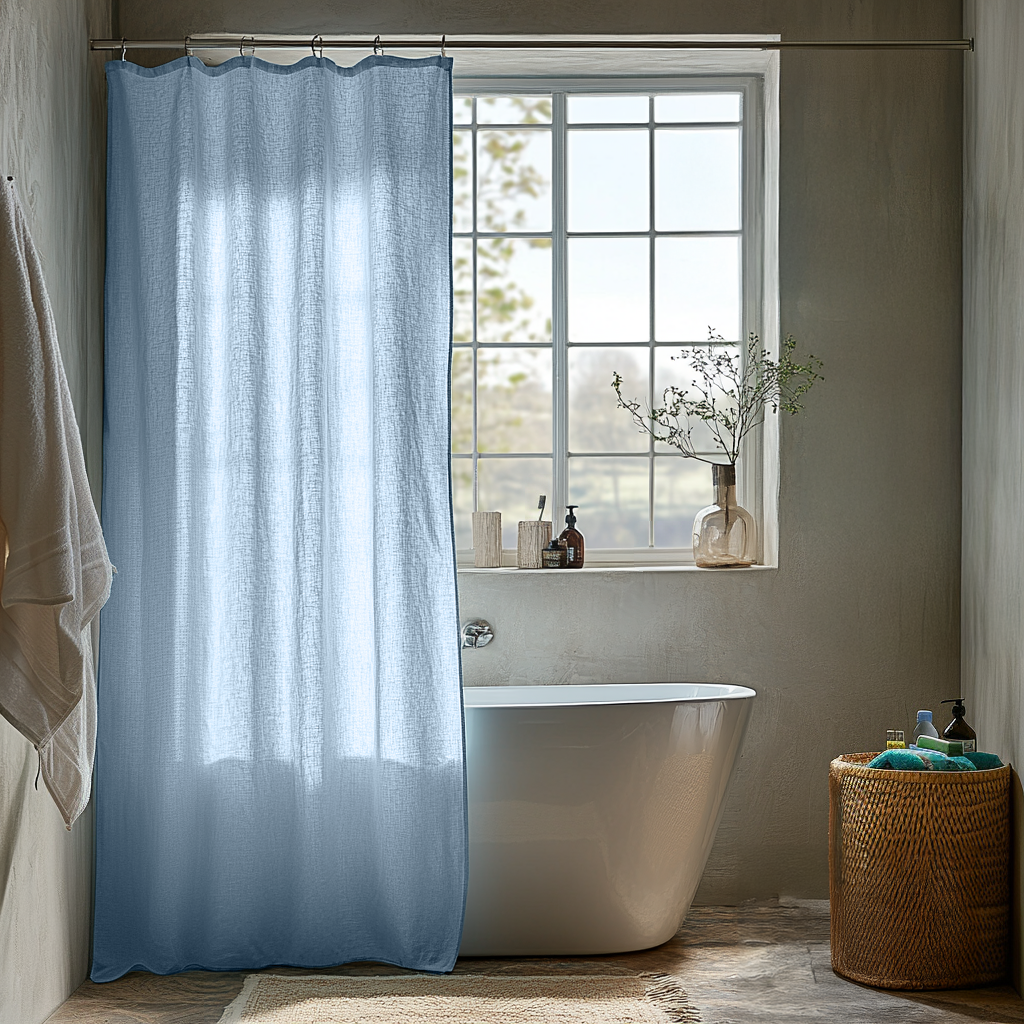 Sky Blue Linen Shower Curtain