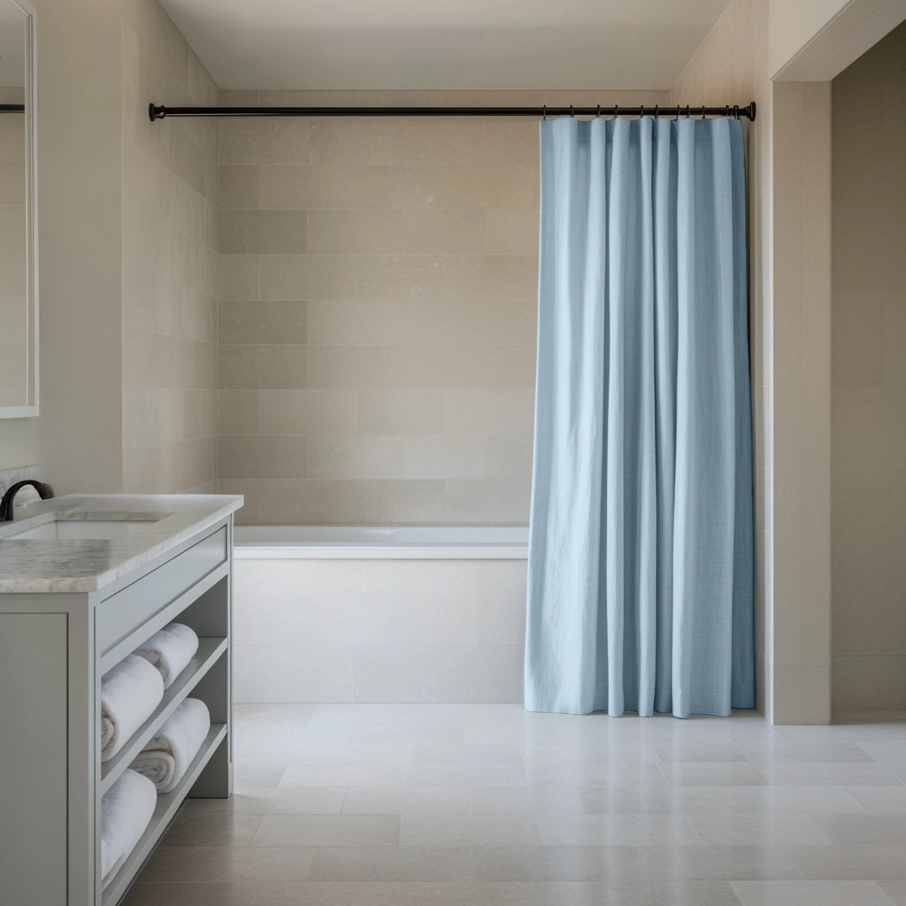 Sky Blue Linen Shower Curtain