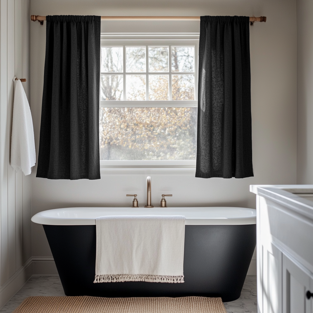 Black Small Linen Bathroom Curtains