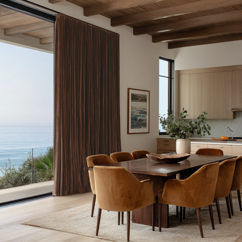 Chocolate Brown Velvet Soundproof Curtains with Multitape