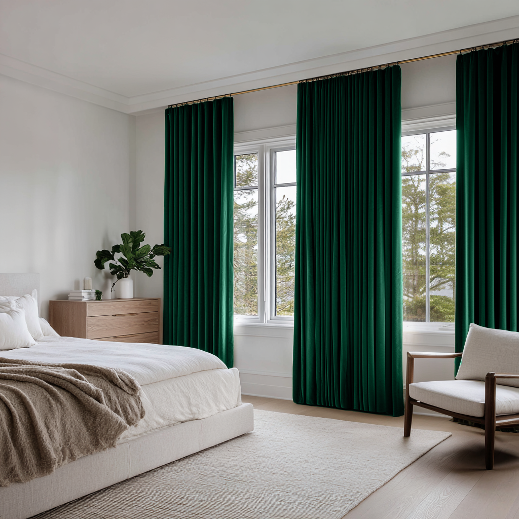 Emerald Green Velvet Soundproof Curtains with Multitape