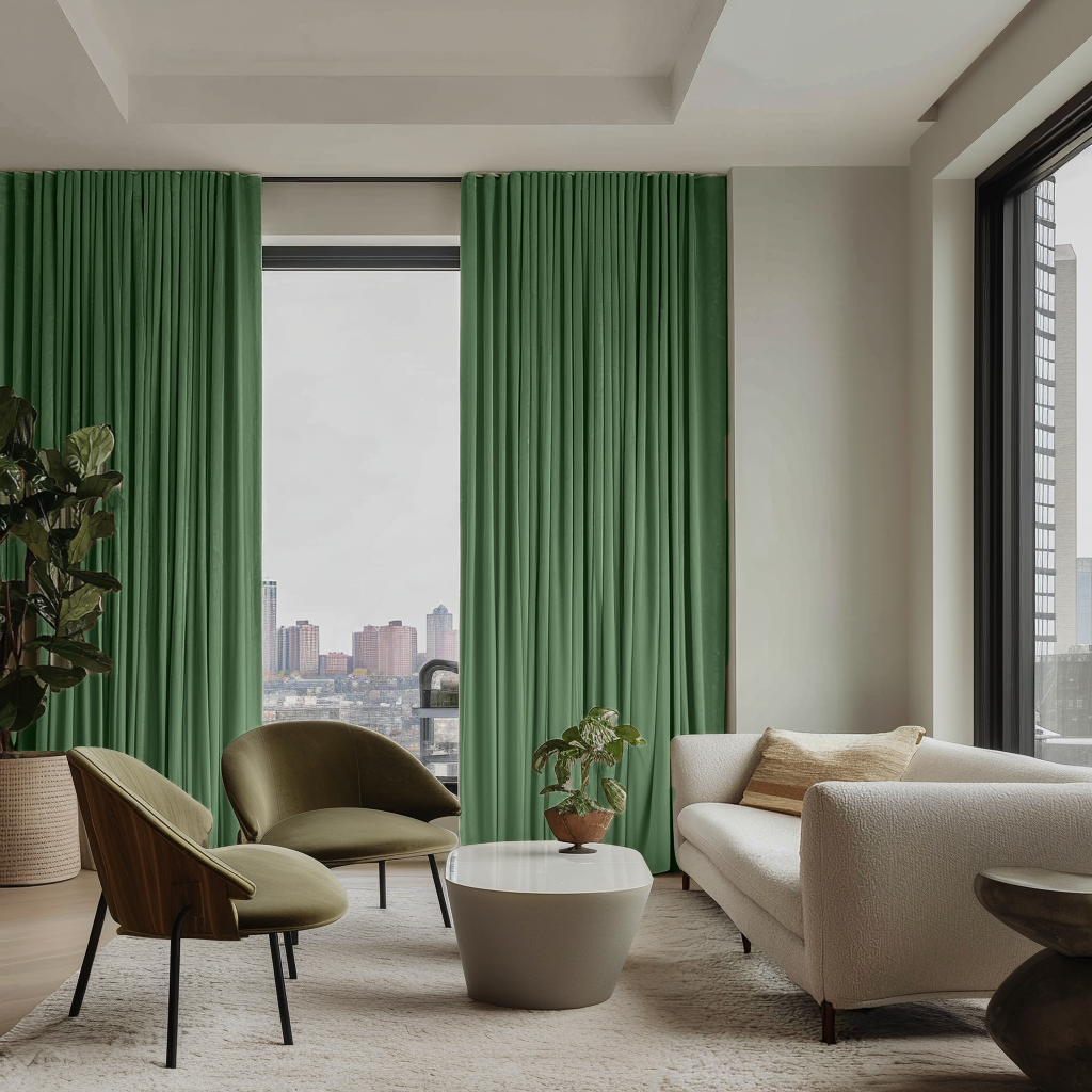 Fern Green Velvet Soundproof Curtains with Multitape