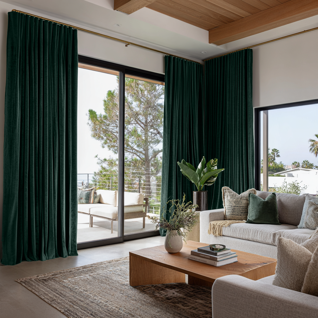 Hunter Green Velvet Soundproof Curtains with Multitape