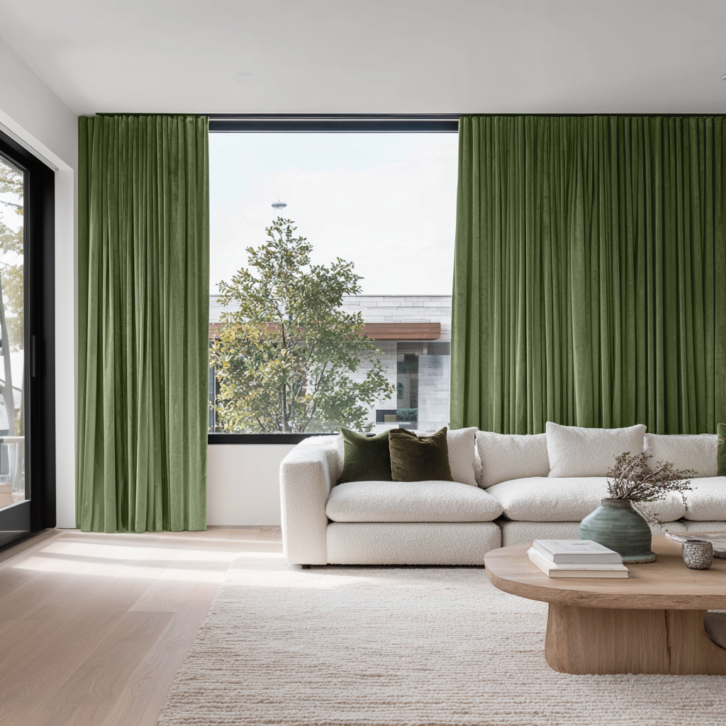 Sage Green Velvet Soundproof Curtains with Multitape