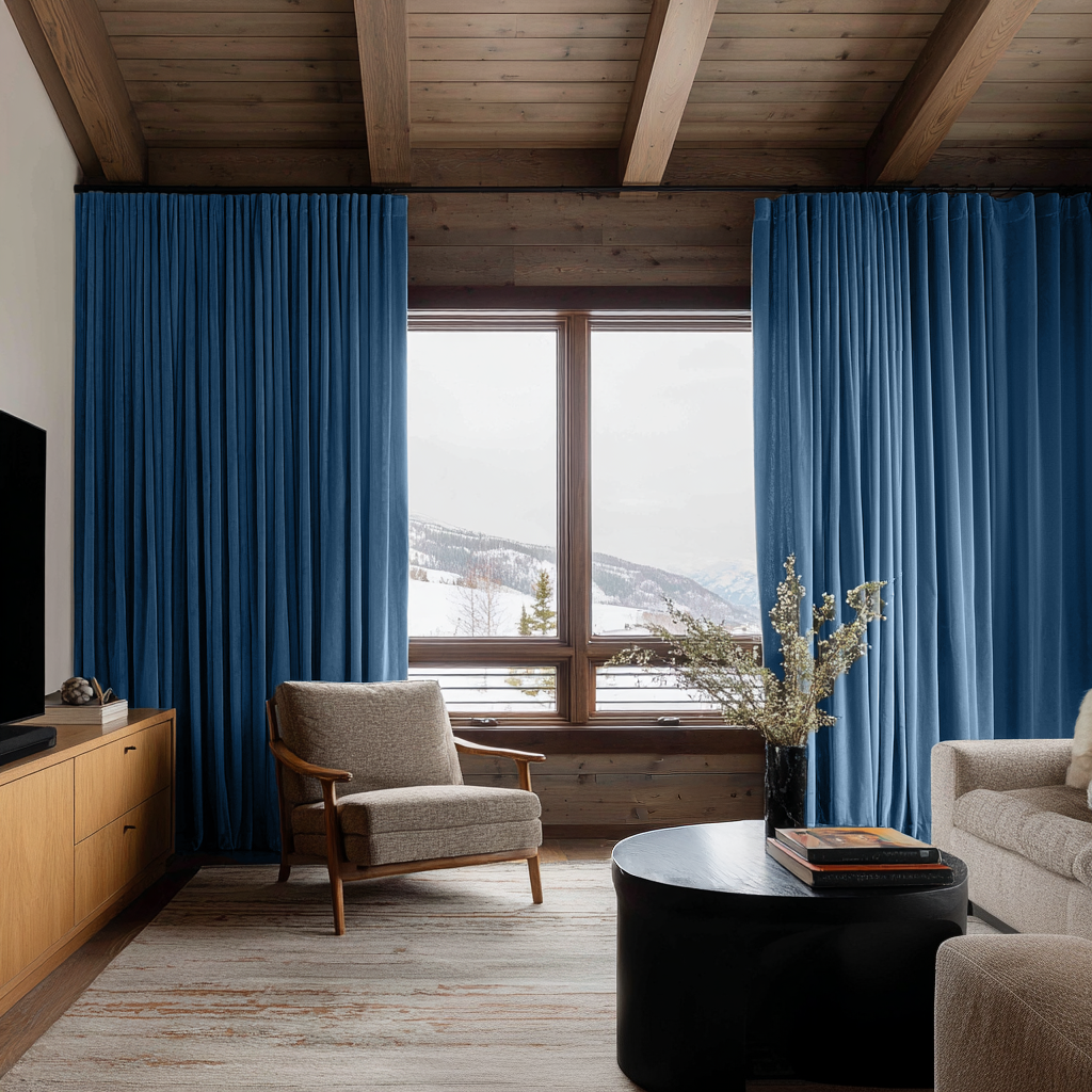 Steel Blue Velvet Soundproof Curtains with Multitape