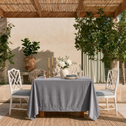 Grey Square Velvet Tablecloth in an Outdoor Dining Area