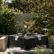Dark Grey Square Velvet Tablecloth in an Outdoor Dining Area