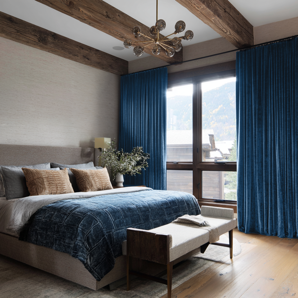 Steel Blue Velvet Soundproof Curtains with Multitape