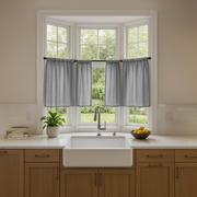 Stone Grey Bay Window Linen Kitchen Curtains