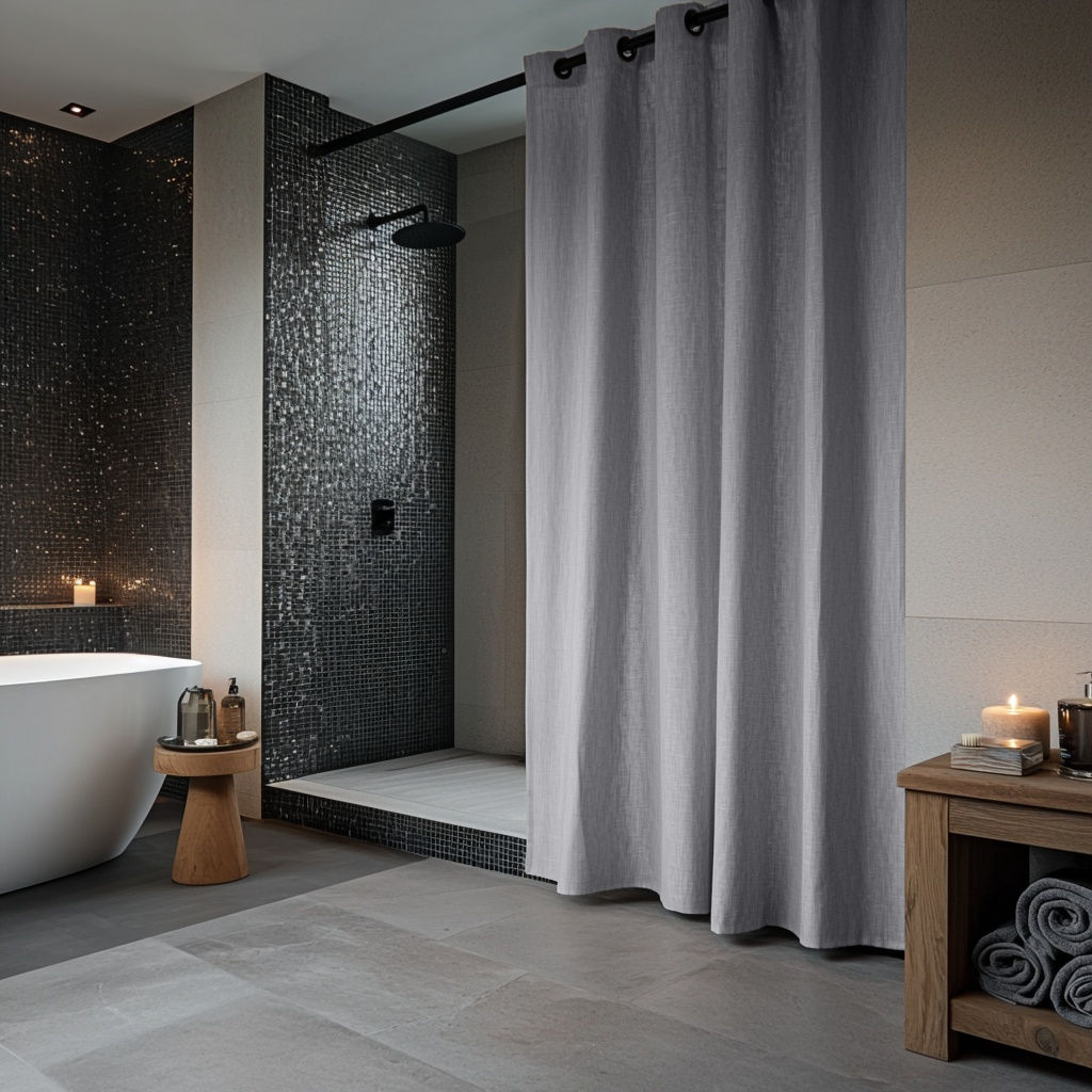Stone Grey Hookless Linen Shower Curtain