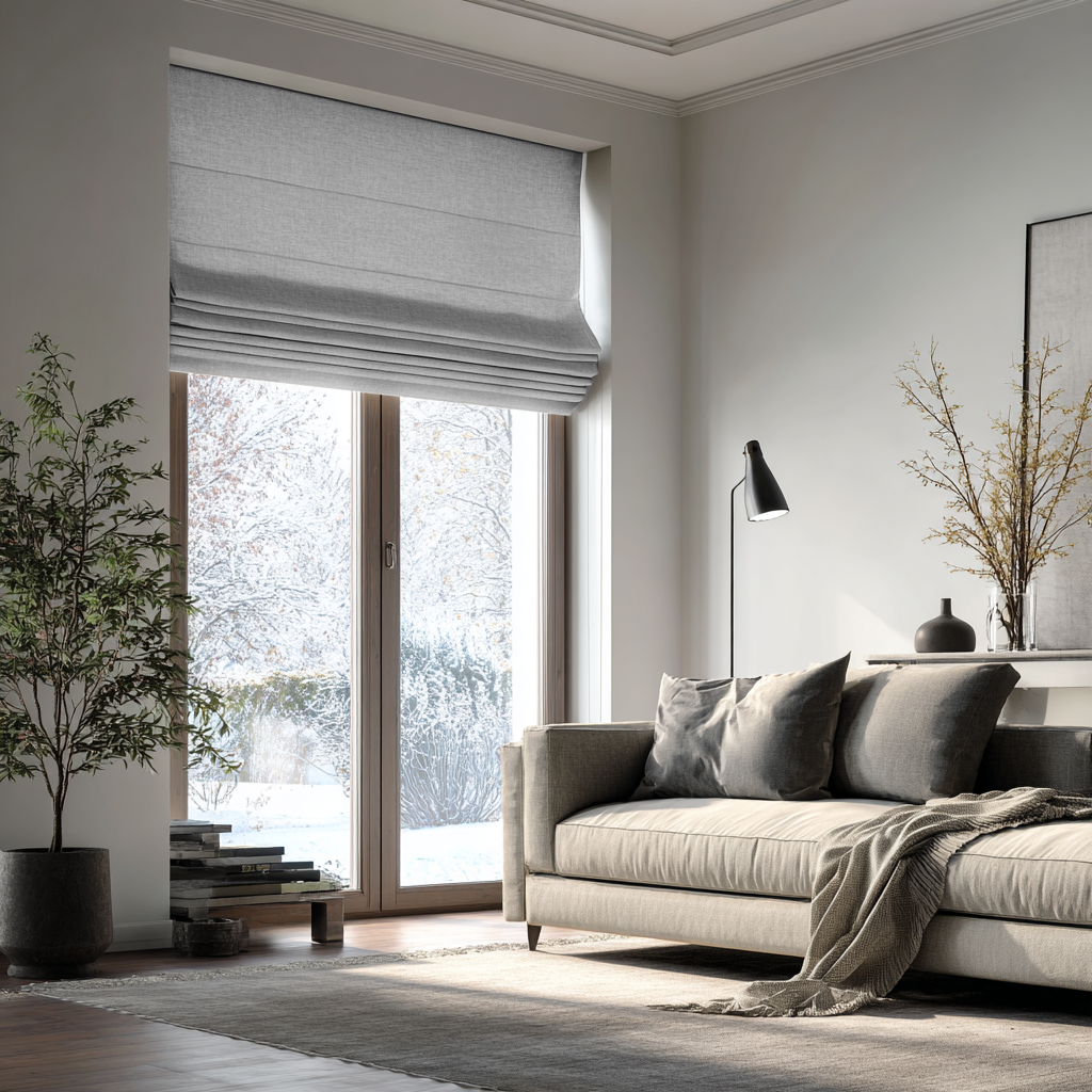 Stone Grey Linen Roman Blinds - Blackout Lining