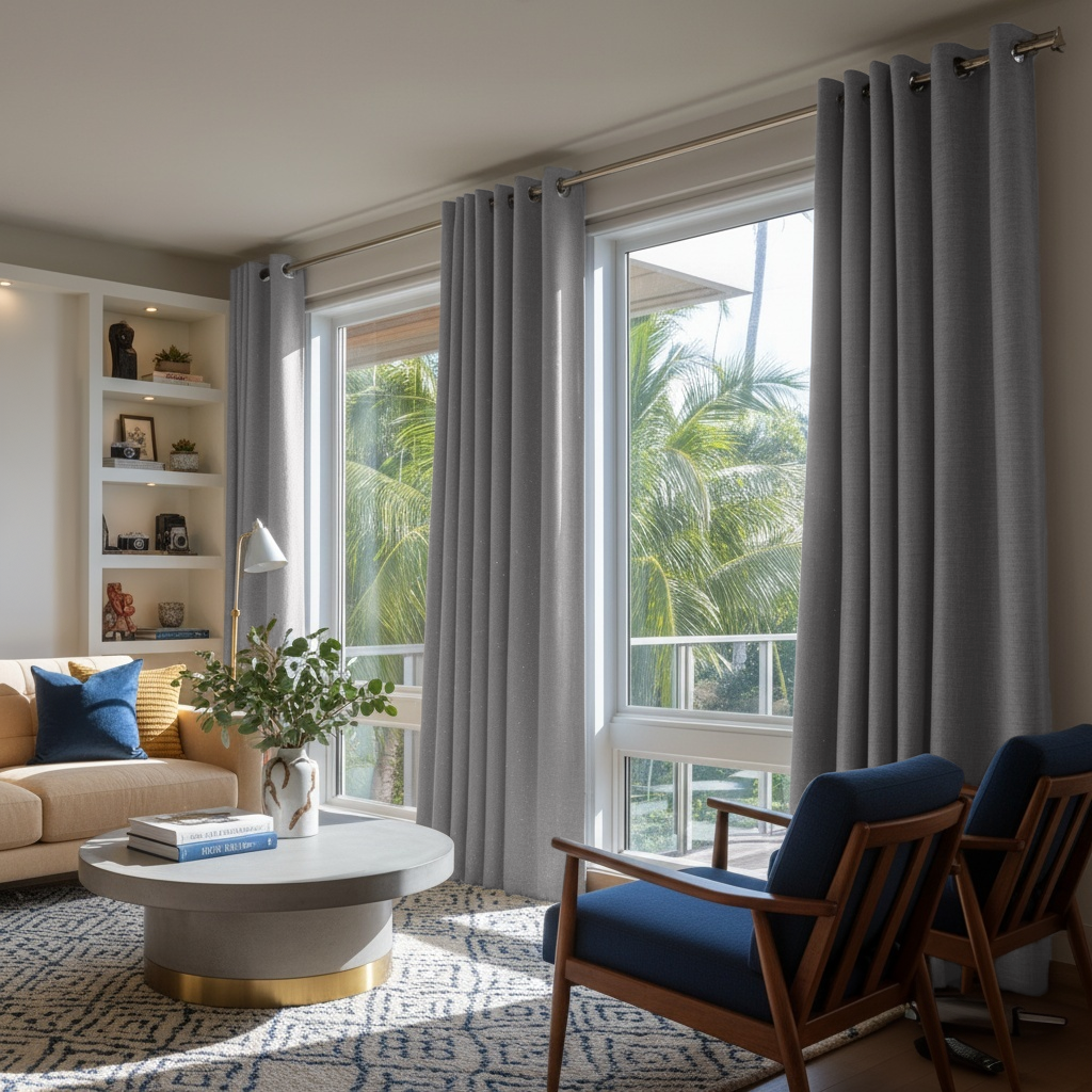 Stone Grey Linen Eyelet Curtains - Blackout Lining