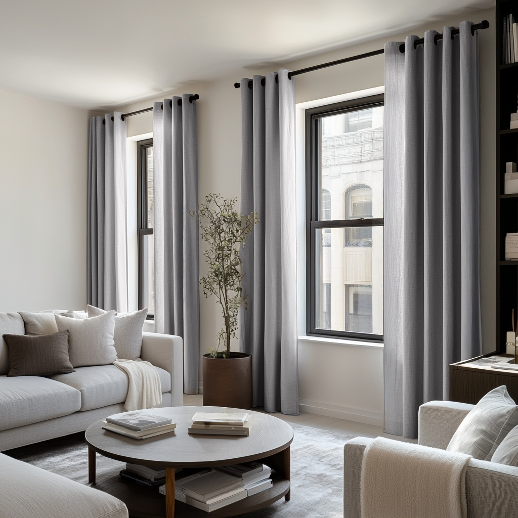 Stone Grey Linen Eyelet Curtains