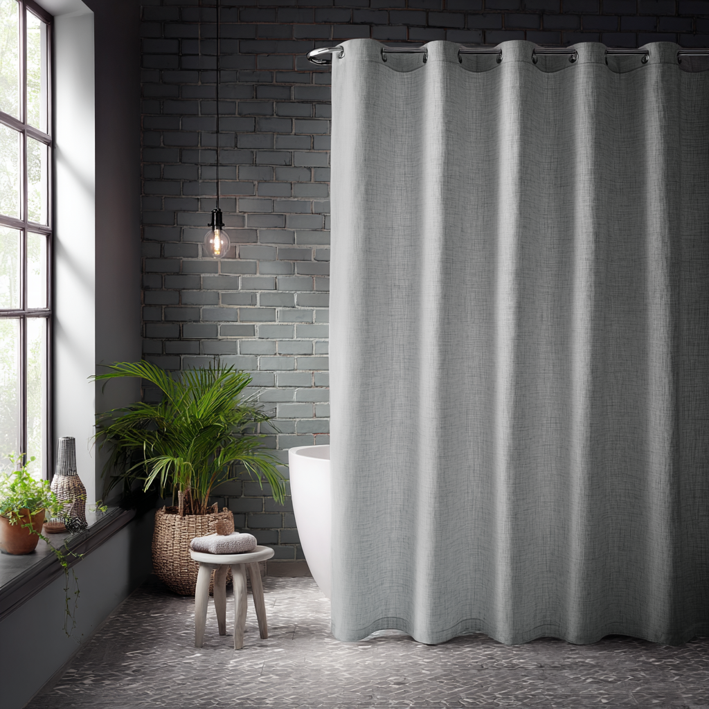 Stone Grey Weighted Linen Shower Curtain - Standard Buttonhole or Hookless Heading – Unlined or With Waterproof Lining – Made-to-Measure Sizes