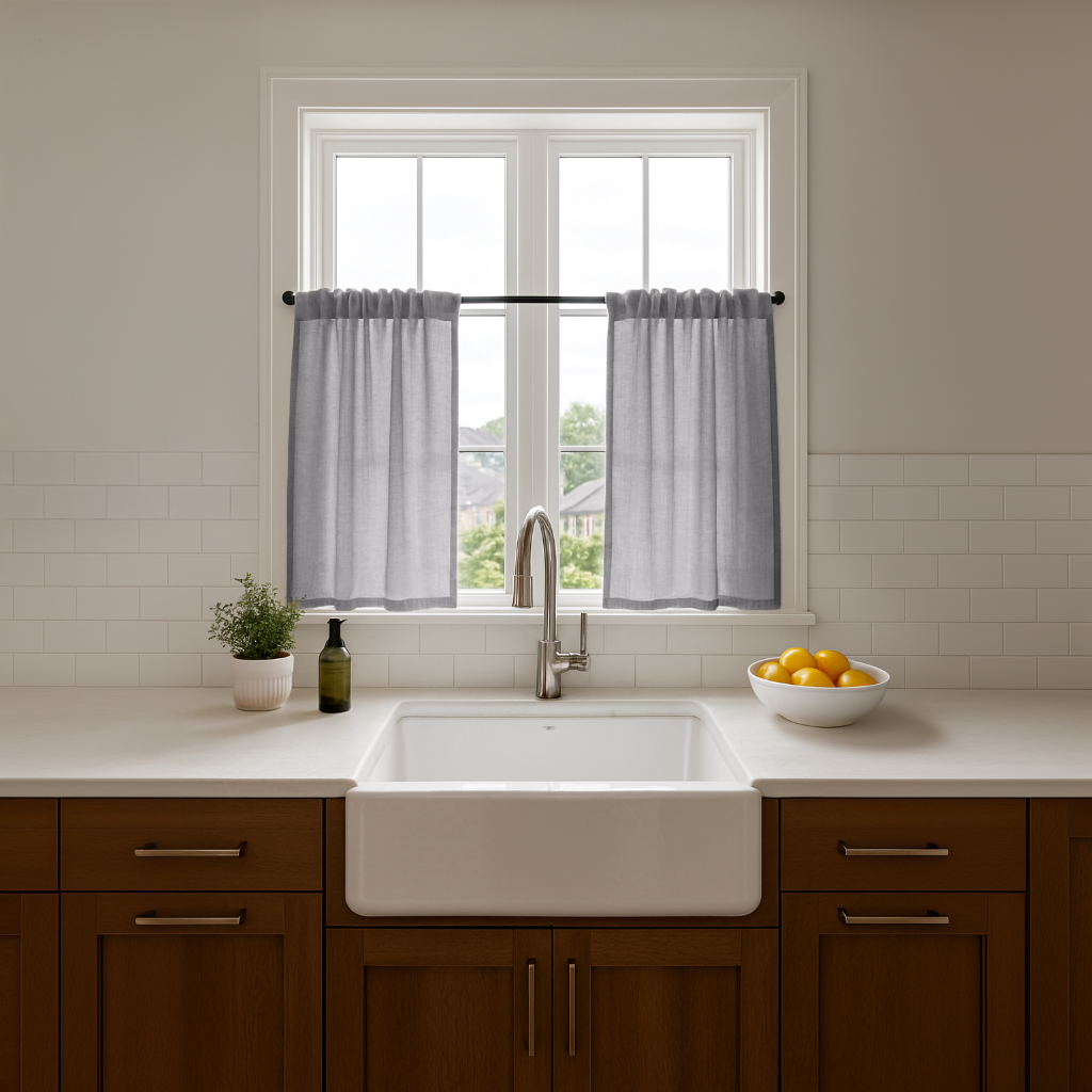 Stone Grey Linen Kitchen Curtains