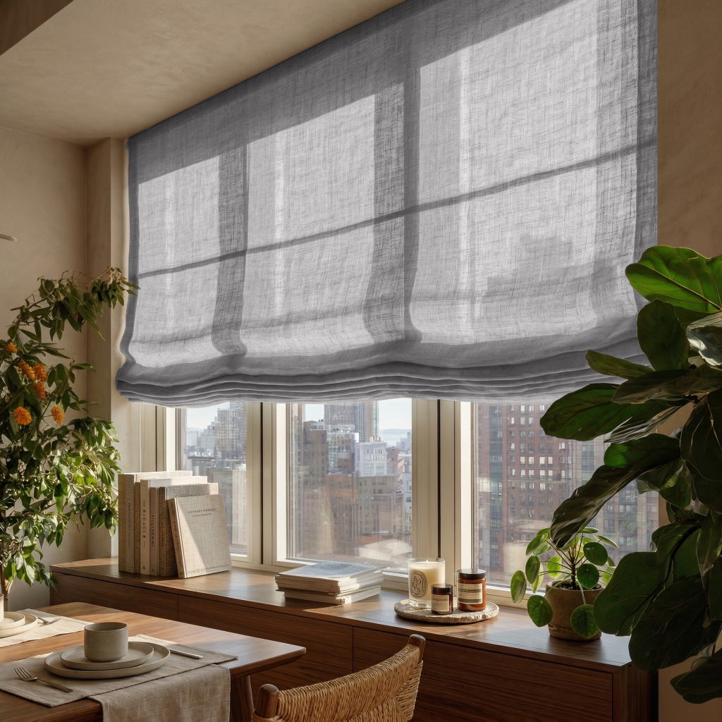 Stone Grey Linen Relaxed Roman Blinds