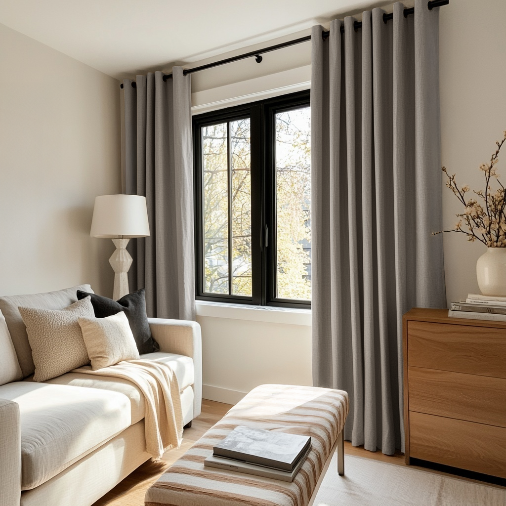 Stone Grey Linen Thermal Eyelet Curtains
