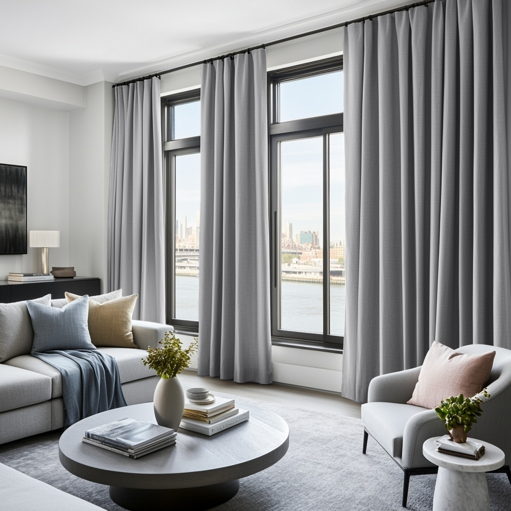 Stone Grey Linen Thermal S-Fold Curtains