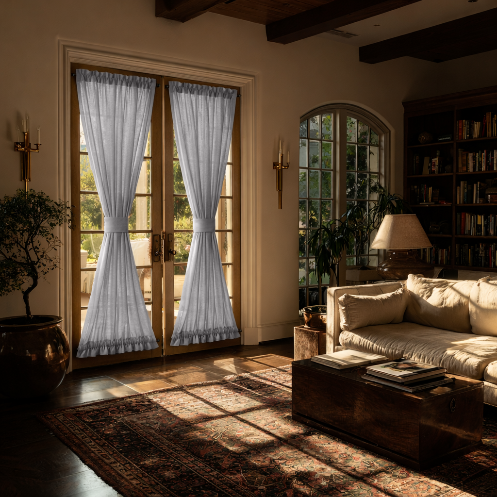 Stone Grey Linen French Door Curtains