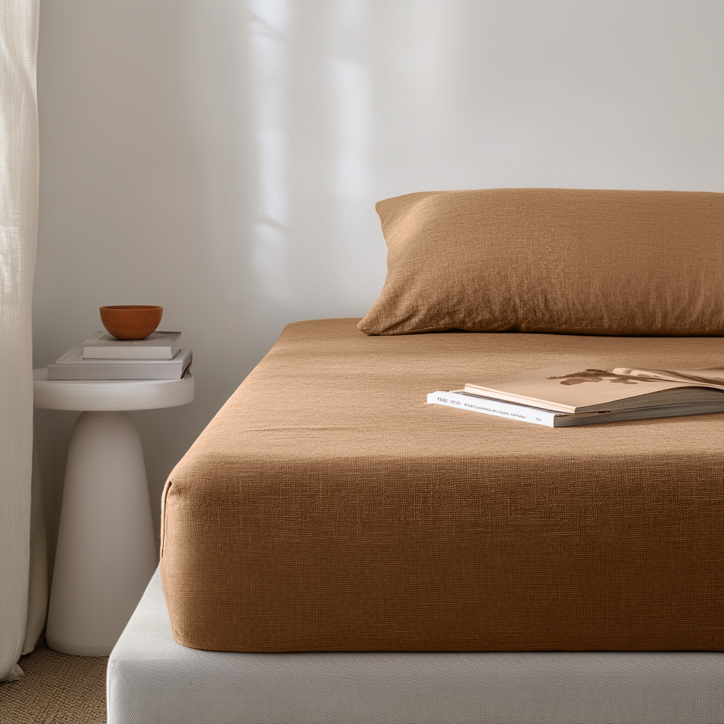 Tawny Warm Brown Linen Extra Deep Fitted Sheet 
