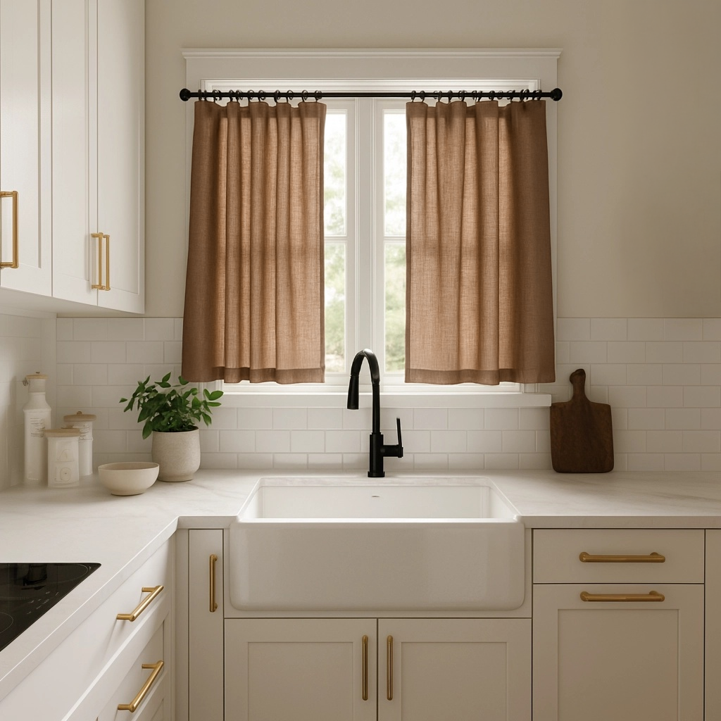 Tawny Brown Linen Kitchen Cafe Curtains