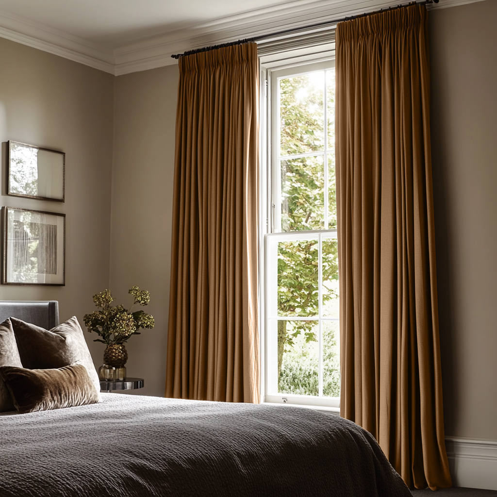 Tawny Brown Linen Pencil Pleat Blackout Curtain