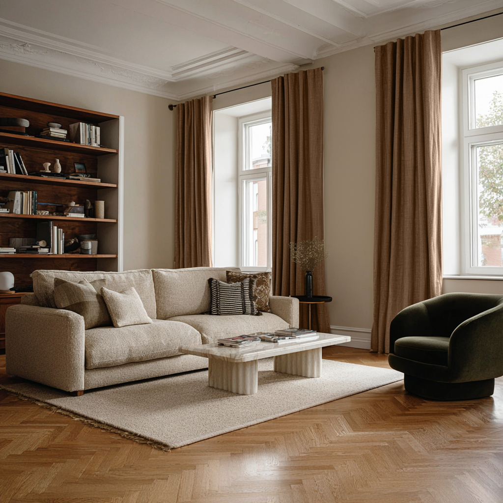 Tawny Brown Linen Soundproof Curtains with Multitape