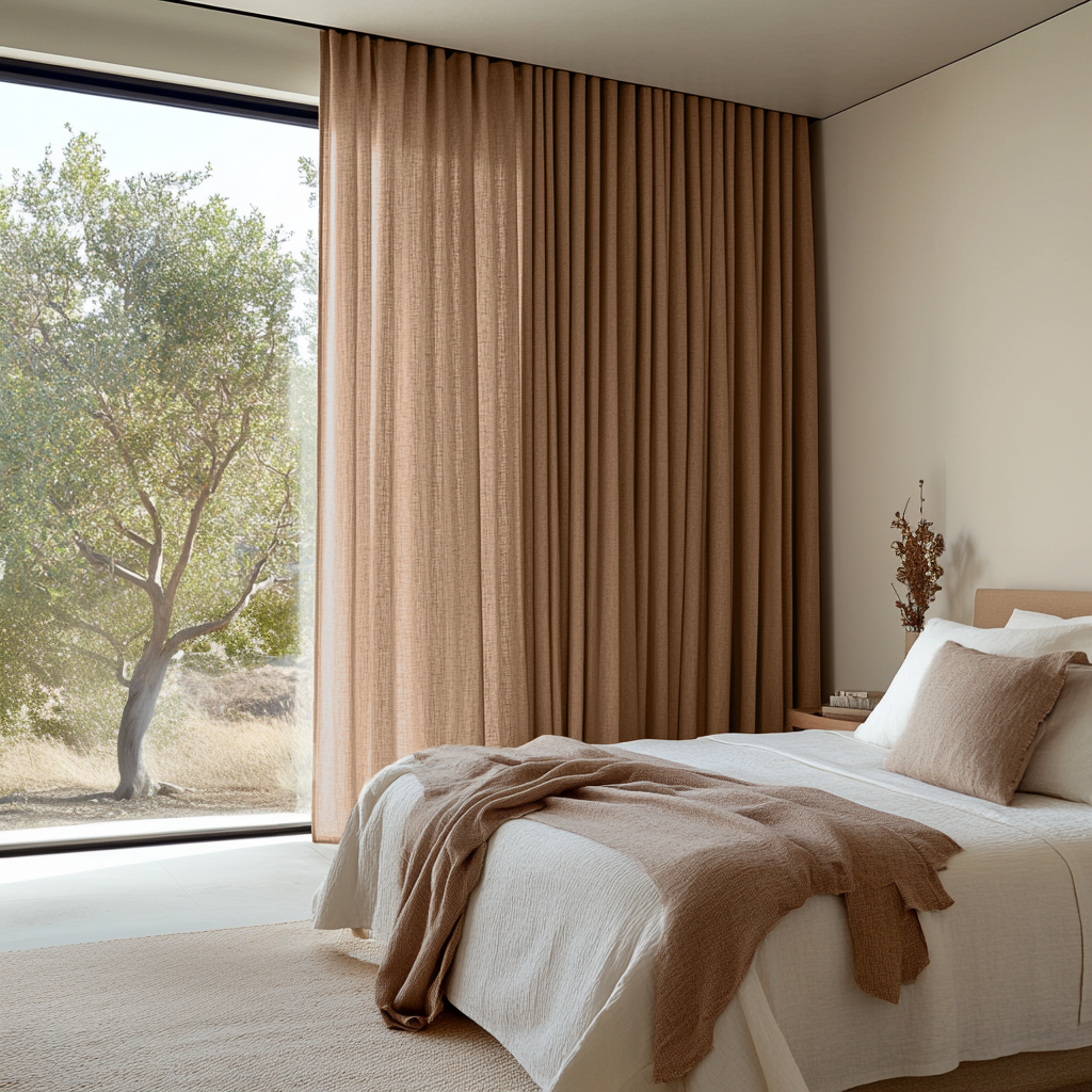 Tawny Warm Brown Bedroom Curtains - Unlined