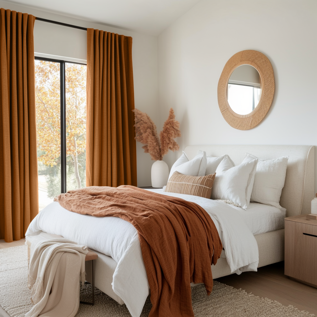 Terracotta Clay Bedroom Blackout Linen Curtains