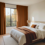 Terracotta Clay Bedroom Linen Curtains - Unlined