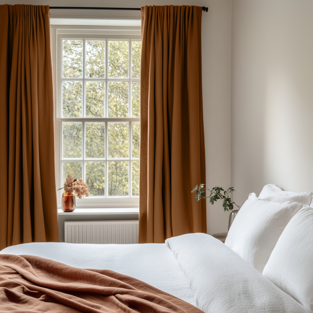 Terracotta Clay Bedroom Linen Curtains - Unlined