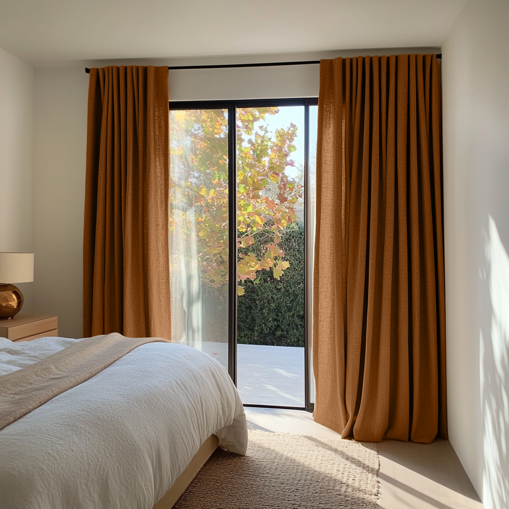 Terracotta Clay Bedroom Linen Curtains - Unlined