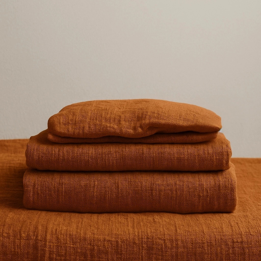 Terracotta Clay Washed Linen Heavyweight Extra Deep Fitted Sheet Set