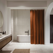 Terracotta Heavy Weight Hookless Linen Shower Curtain
