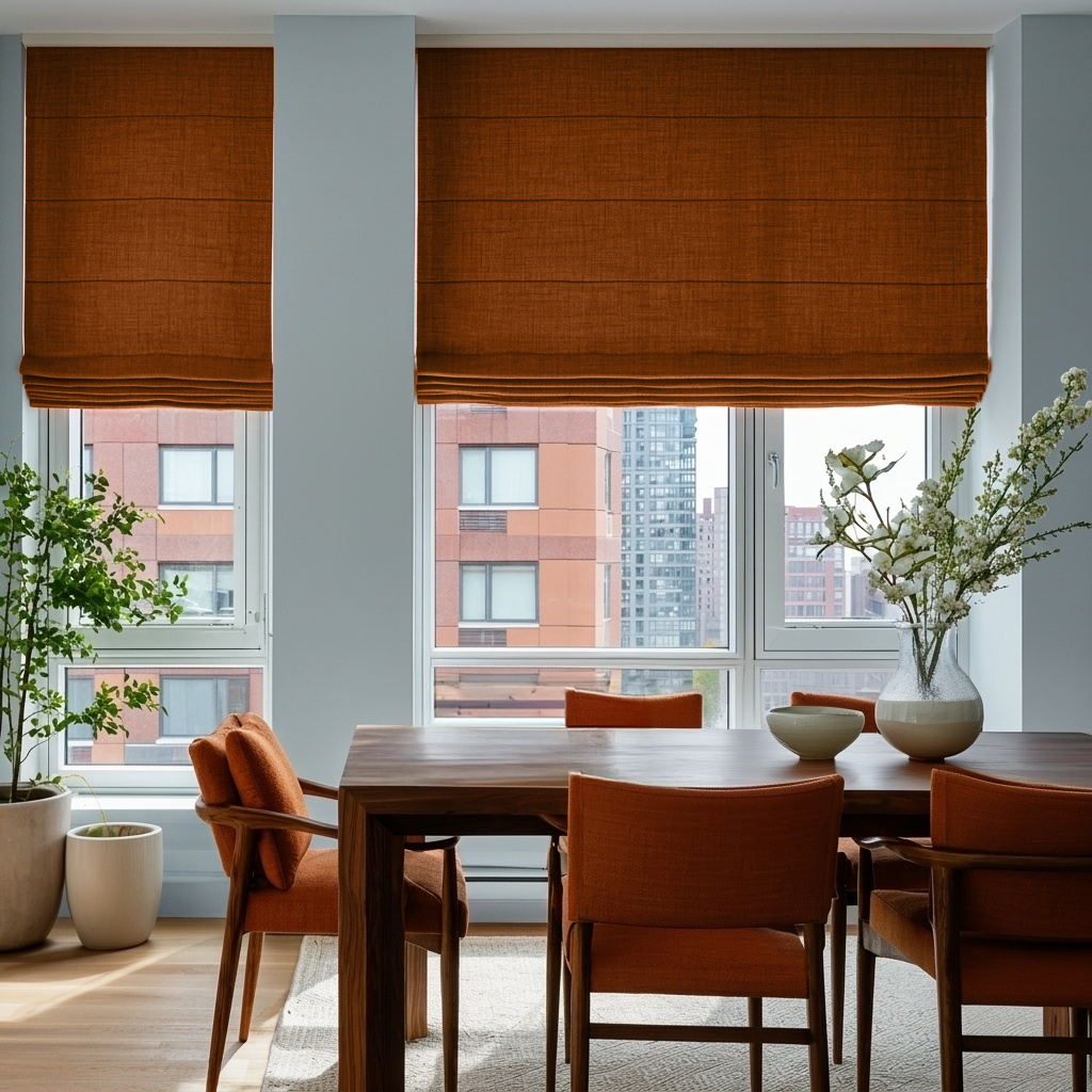 Terracotta Heavy Weight Linen Roman Blinds - Blackout Lining
