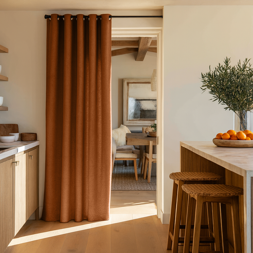 Terracotta Heavy Weight Linen Doorway Curtain with Eyelets