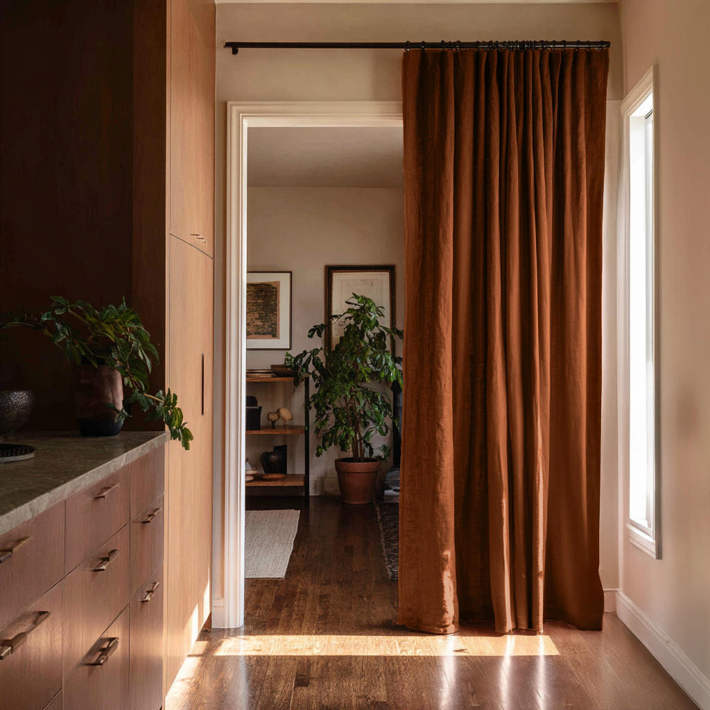 Terracotta Heavy Weight Linen Doorway Curtain with Multitape