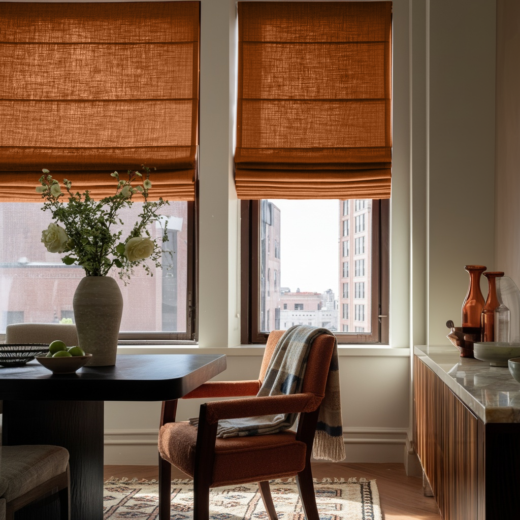 Terracotta Heavy Weight Linen Roman Blinds