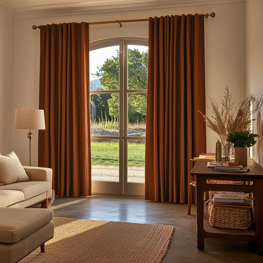 Terracotta Heavy Weight Linen Thermal Curtains with Multitape