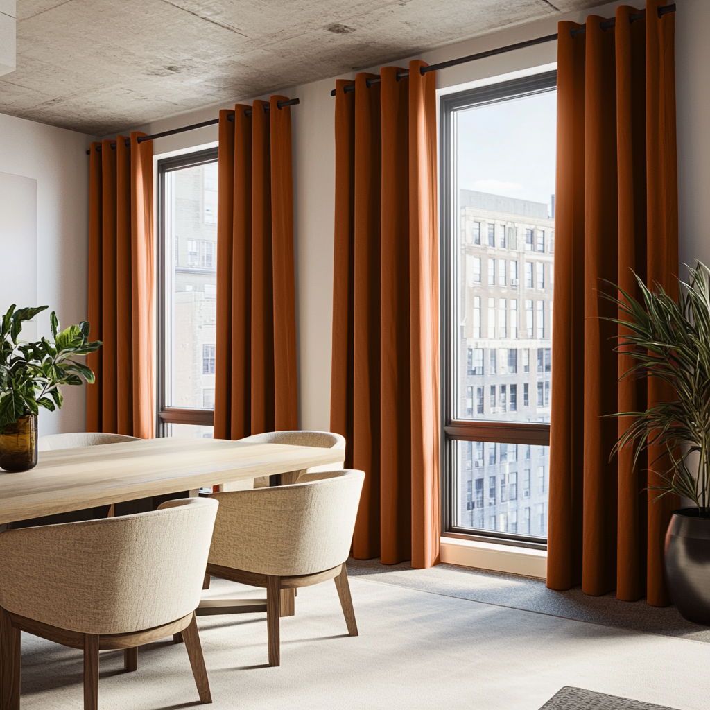 Terracotta Heavy Weight Linen Thermal Eyelet Curtains