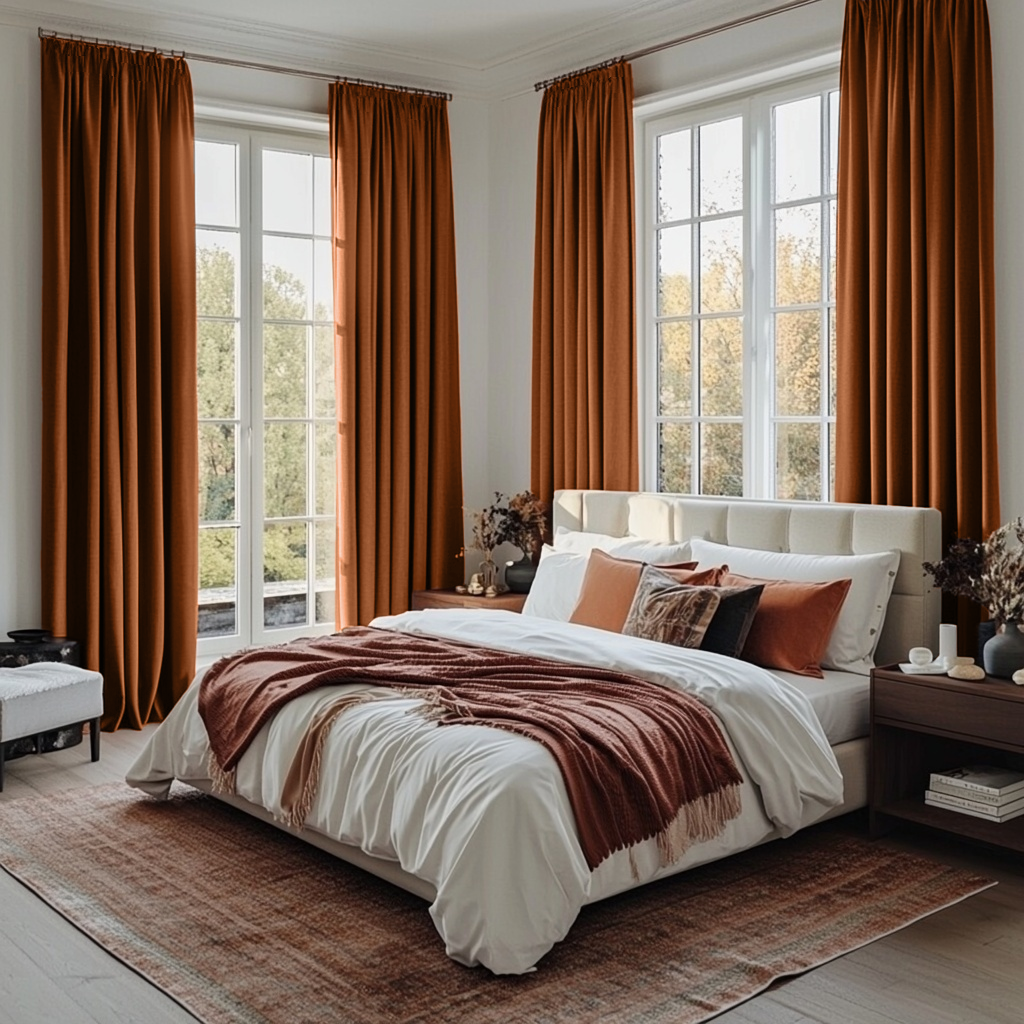 Terracotta Heavy Weight Linen Thermal Pencil Pleat Curtains