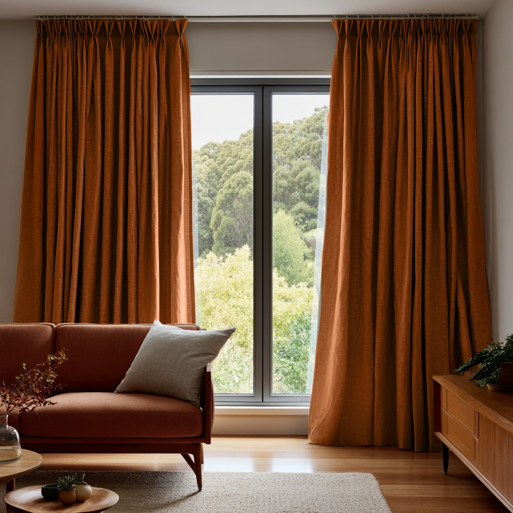 Terracotta Heavy Weight Linen Thermal Pinch Pleat Curtains