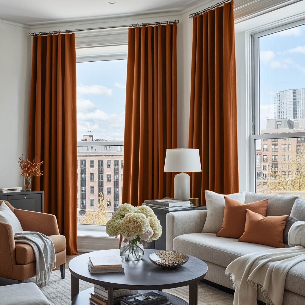 Terracotta Heavy Weight Linen Thermal S-Fold Curtains