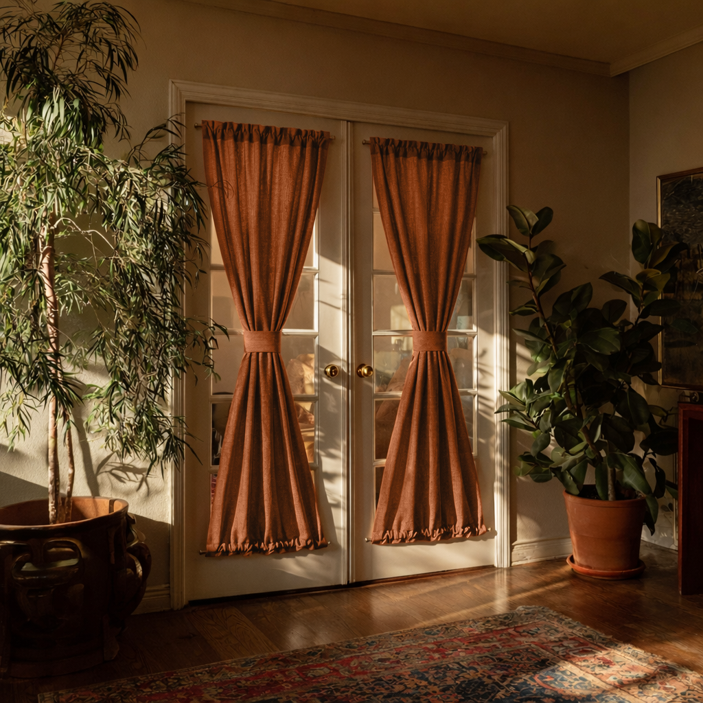 Terracotta Heavy Weight Linen French Door Curtains