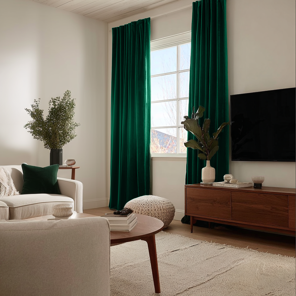 Emerald Green Velvet Back Tab Blackout Curtains