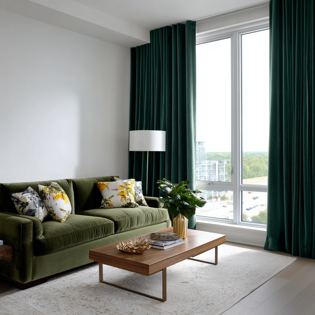 Hunter Green Velvet Blackout Back Tab Curtain