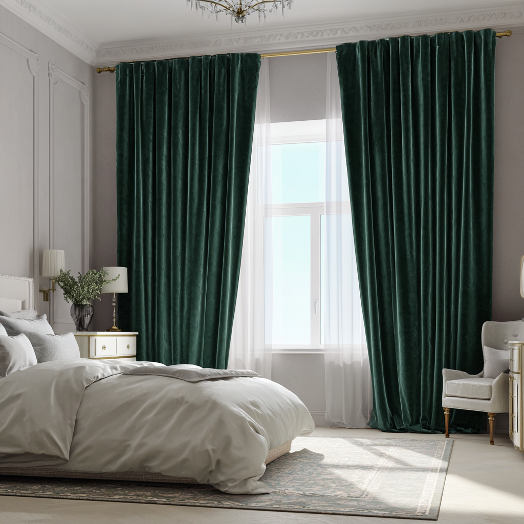 Hunter Green Velvet Blackout Back Tab Curtain