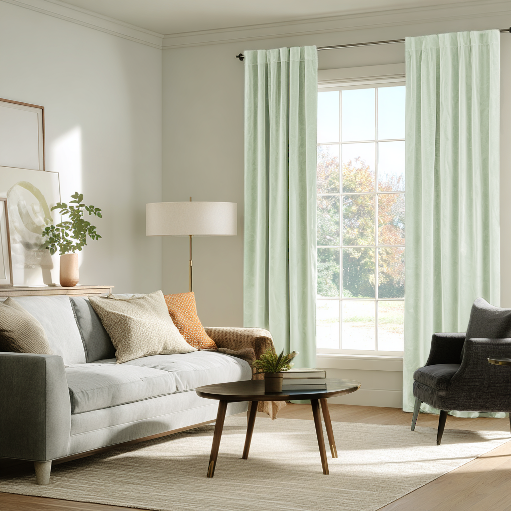 Mint Green Velvet Blackout Back Tab Curtain