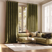 Olive Green Velvet Blackout Eyelet Curtain